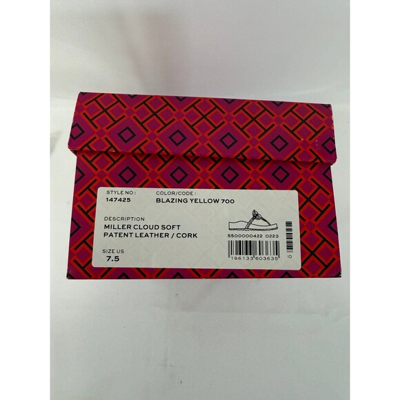 Tory Burch Miller Cloud Soft Patent Leather/Cork Blazing Yellow Size 7.5 - Picture 9 of 9